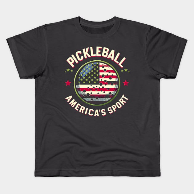 Pickleball America's Sport USA Flag Kids T-Shirt by Battlefoxx Living Earth